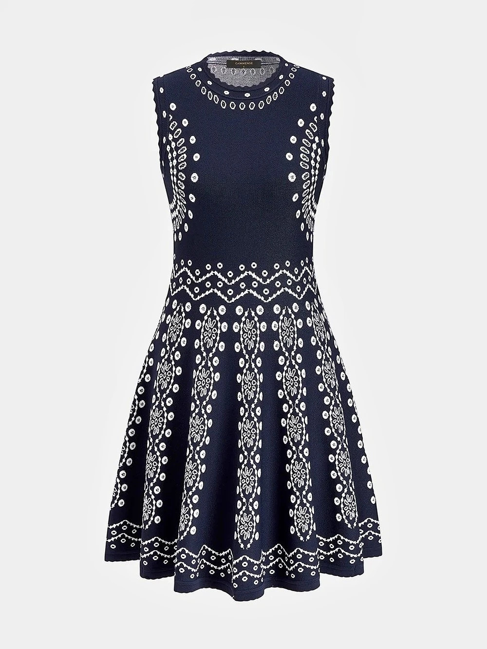 Commense Scallop Trim Ethnic Pattern Knit Mini Dress Size XS NWT 💙